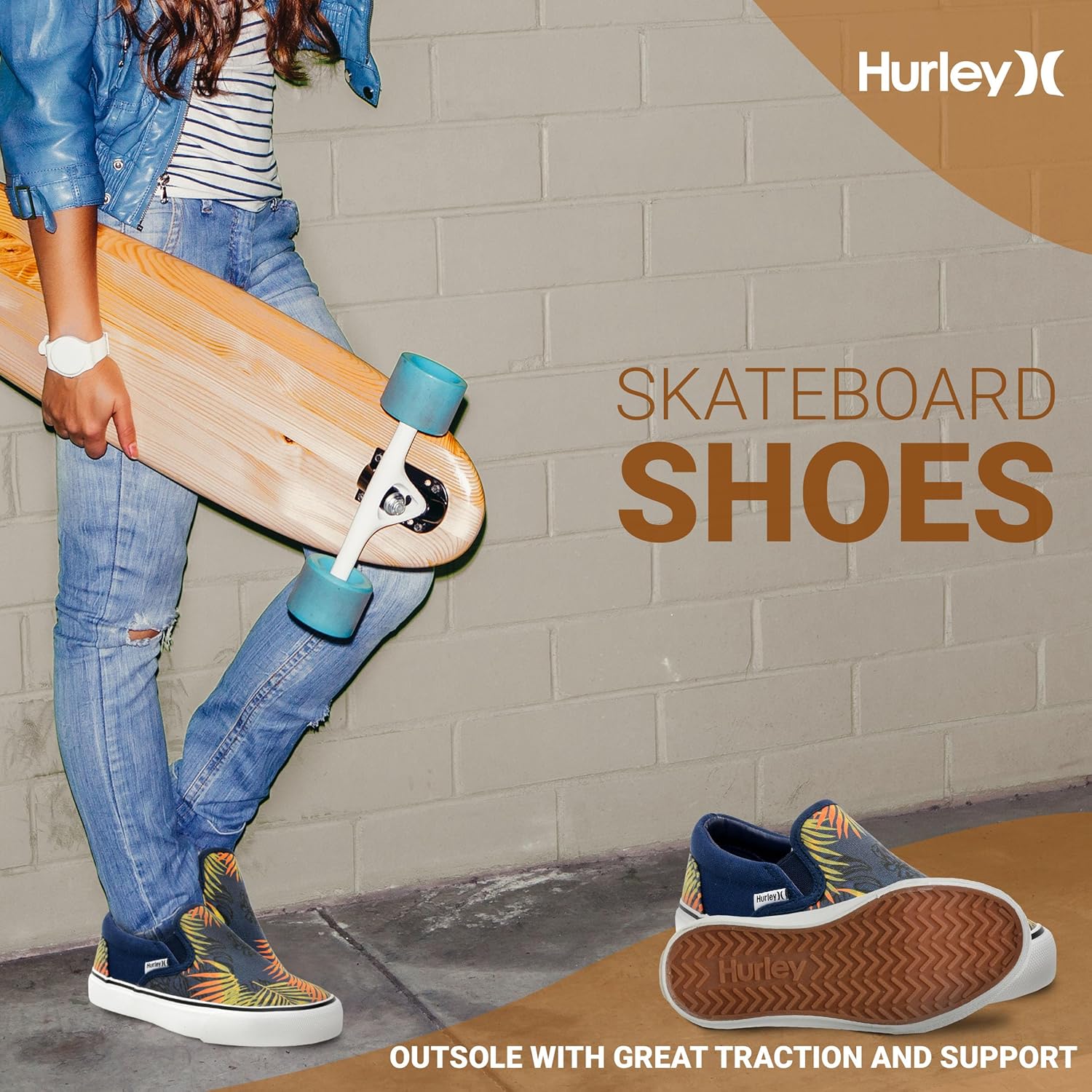 Детские слипоны Hurley из холщовой ткани - низкие кеды для скейтбординга для детей, спортивная обувь для мальчиков и девочек, повседневные кроссовки, синий — фото 4