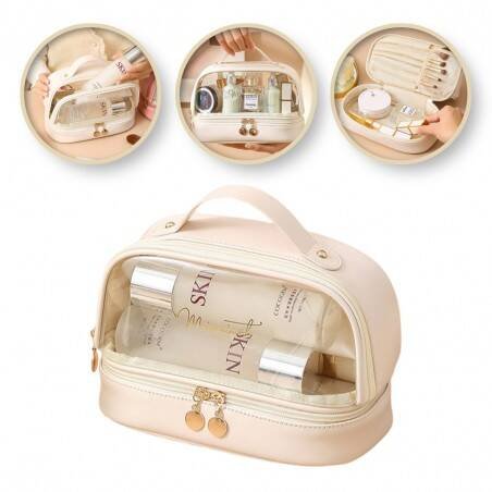 

Двухуровневая тканевая косметичка ECARLA с окошком Cream KS115B