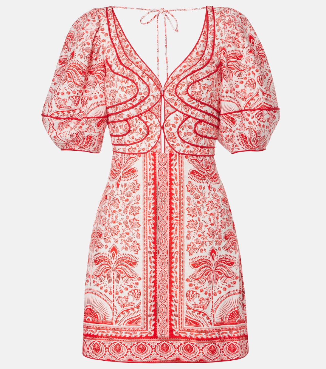 

Мини-платье из льняной смеси с ажурной вышивкой Farm Rio, River Ride Red