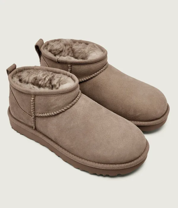 Классические ультрамини кожаные зимние ботинки Ugg, бежевый — фото 3