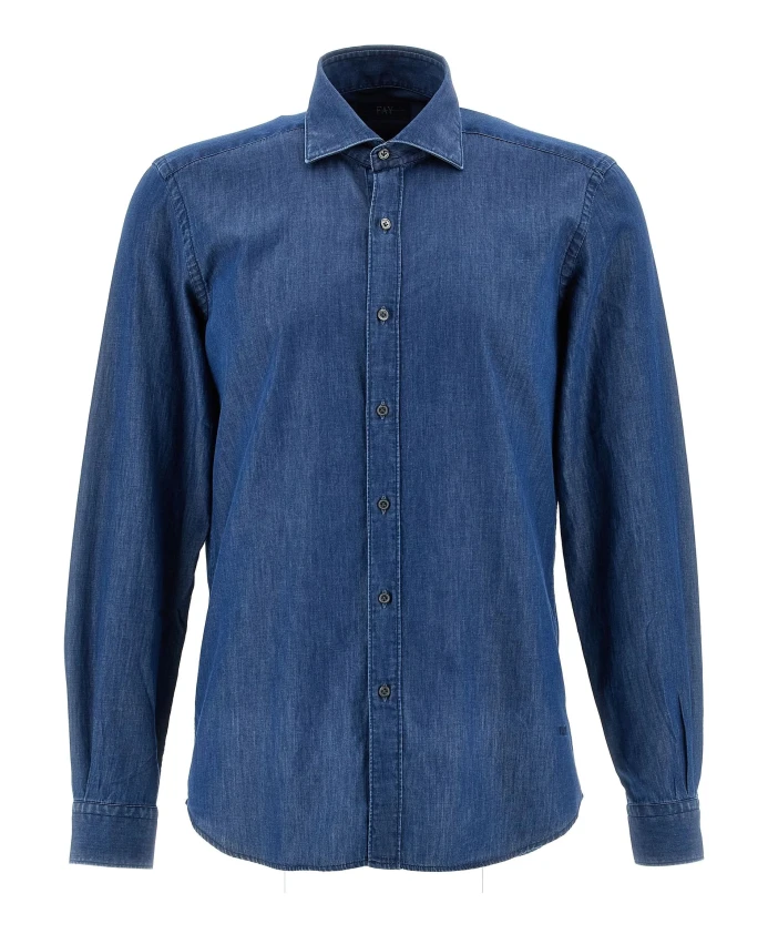 

Синяя джинсовая рубашка с эффектом потертости Fay, синий