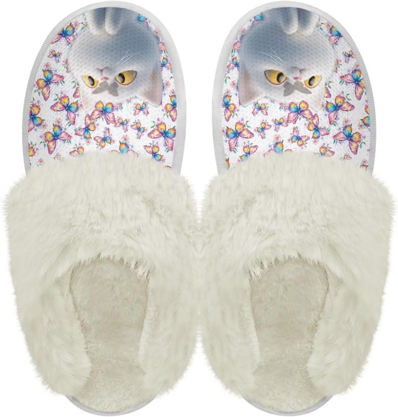 

Хлопковые тапочки PJHEQOXE с пушистыми краями, домашние тапочки для дома и улицы, хлопковые тапочки унисекс, Butterfly Cat