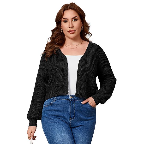 

Кардиган для женщин Plus size с пуговицами укороченный Kojooin, Black