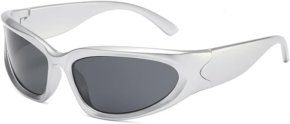 

Солнцезащитные очки Y2K с обтекаемой формой для мужчин и женщин, аксессуары в стиле 2000-х, крутые кибер-очки, спортивные, байкерские, солнцезащитные очки с защитой от УФ-излучения UV400 BAWUYI, Silver Frame-grey Lens