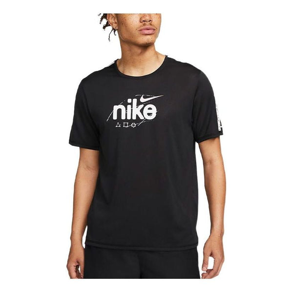 

Футболка Nike Dri-Fit Miler D.Y.E. Alphabet Logo Sports Round Neck Short Sleeve Black, черный