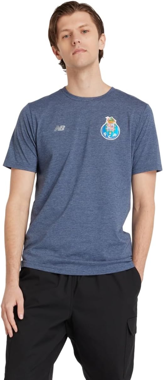 

Футболка New Balance MT231460 FC Porto 2024 Heather Tech (MT231460) Soccer Dry, быстросохнущая, мужская, темно-синий