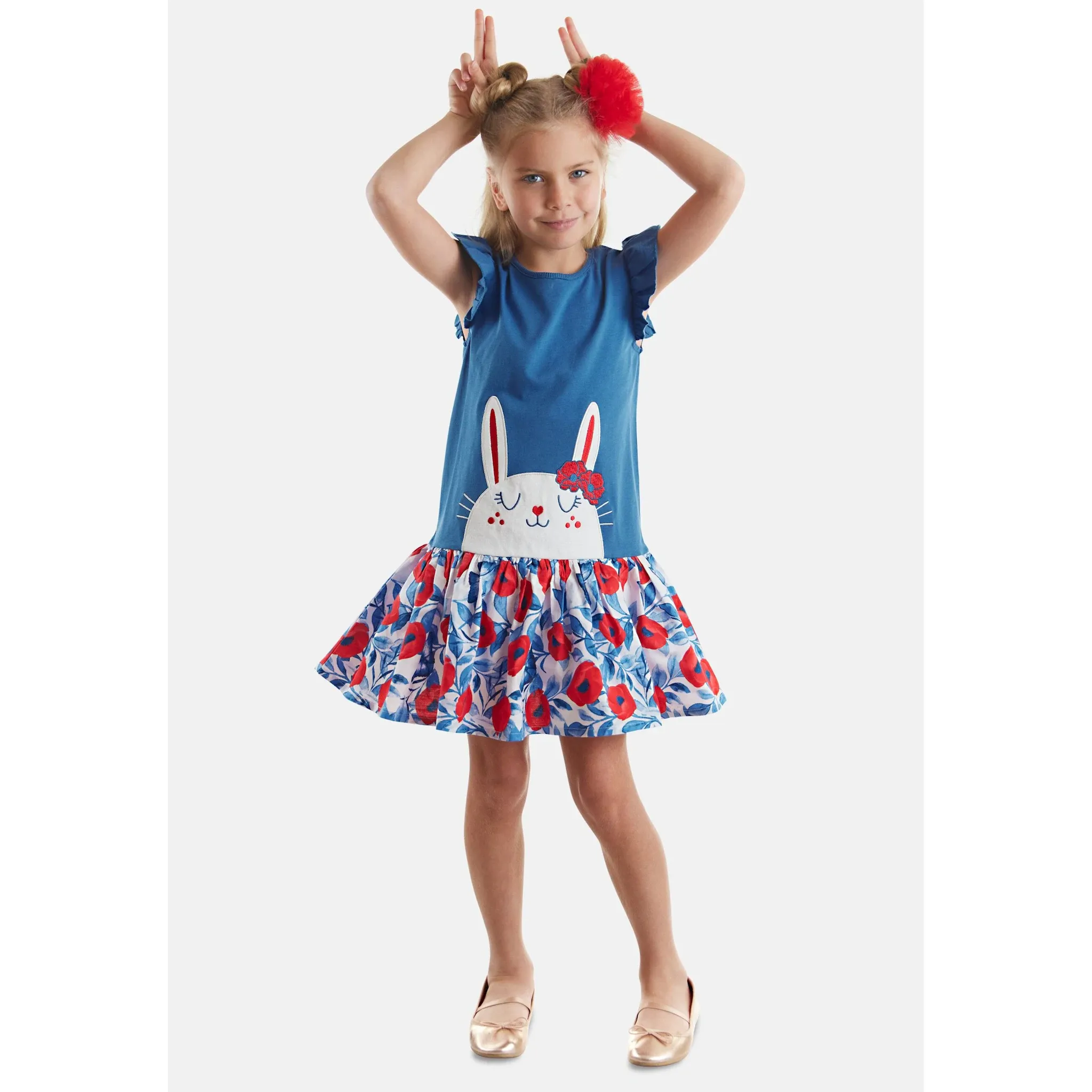 

Платье-рубашка Denokids «Cute Bunny» с аппликацией в виде кролика, цвет BLAU