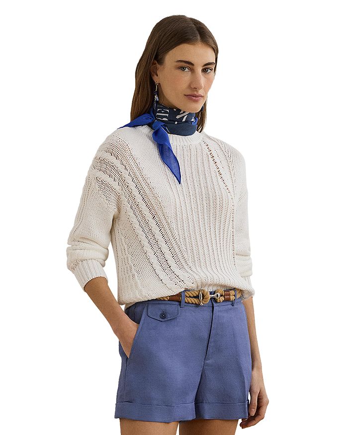 

Свитер из хлопка с ажурной вязкой Pointelle с круглым вырезом Ralph Lauren, белый