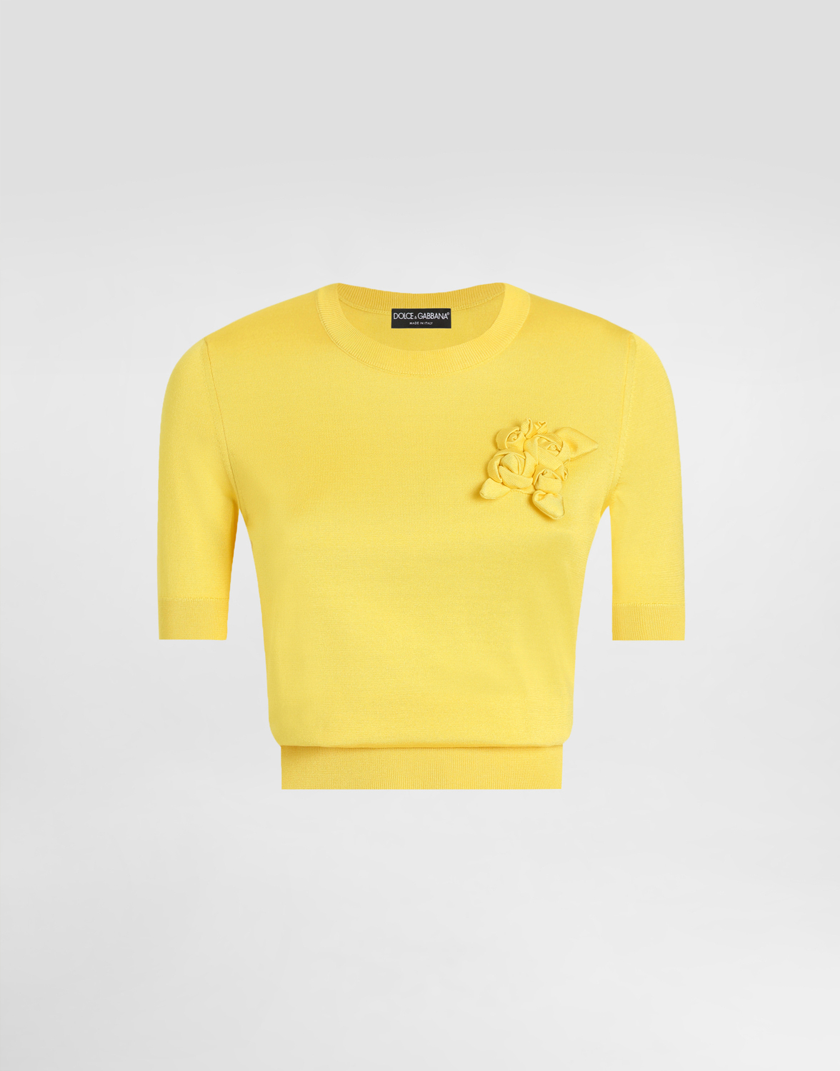 

Шелковый свитер с короткими рукавами и цветочным декором Dolce & Gabbana, желтый