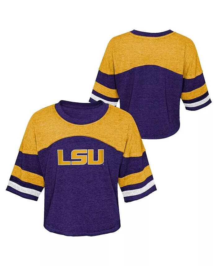 

Футболка Big Girls Purple Distressed LSU Tigers Sunday Friday с полосками на рукавах Outerstuff