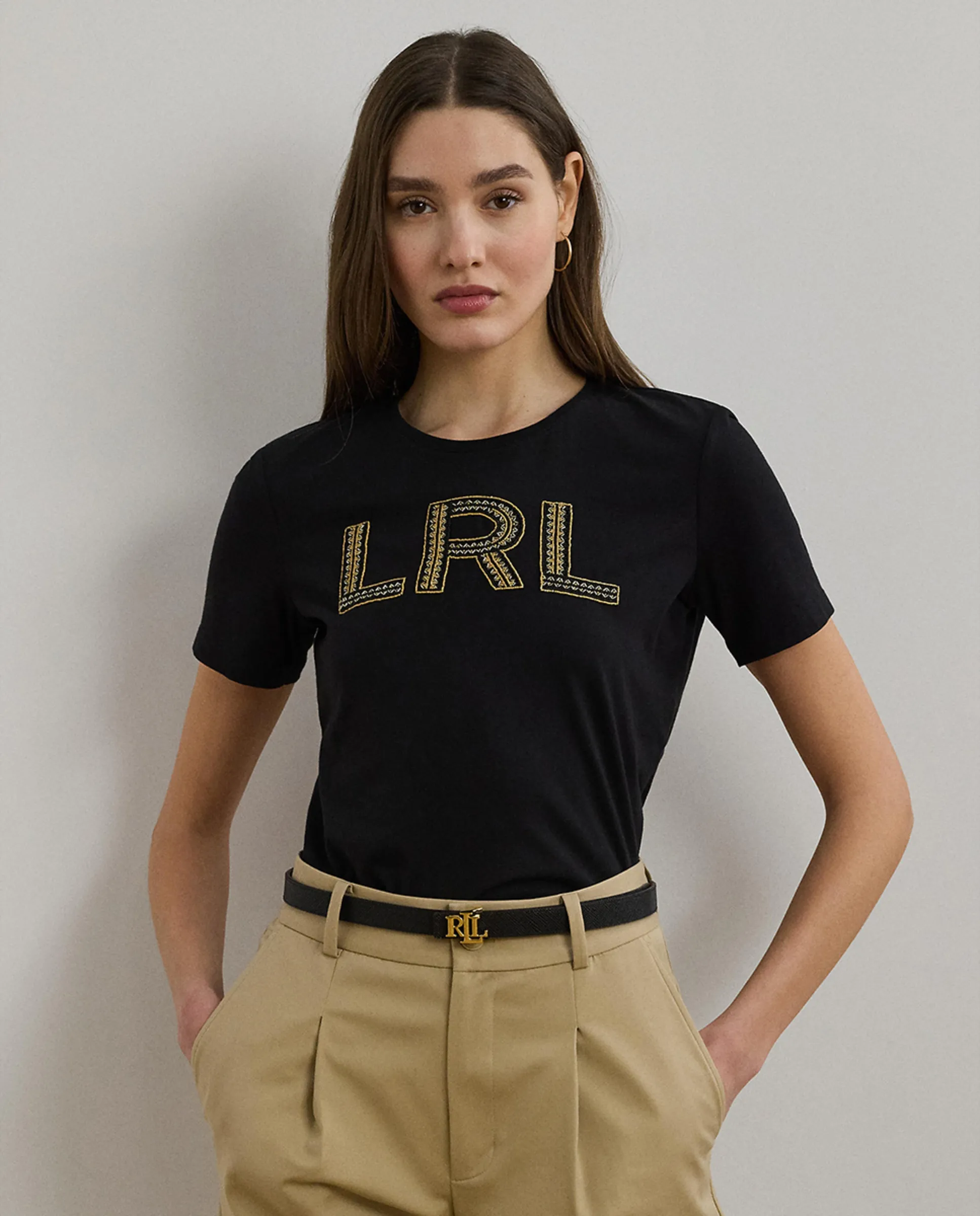 

Женская футболка из хлопка с логотипом Lauren Ralph Lauren, черный