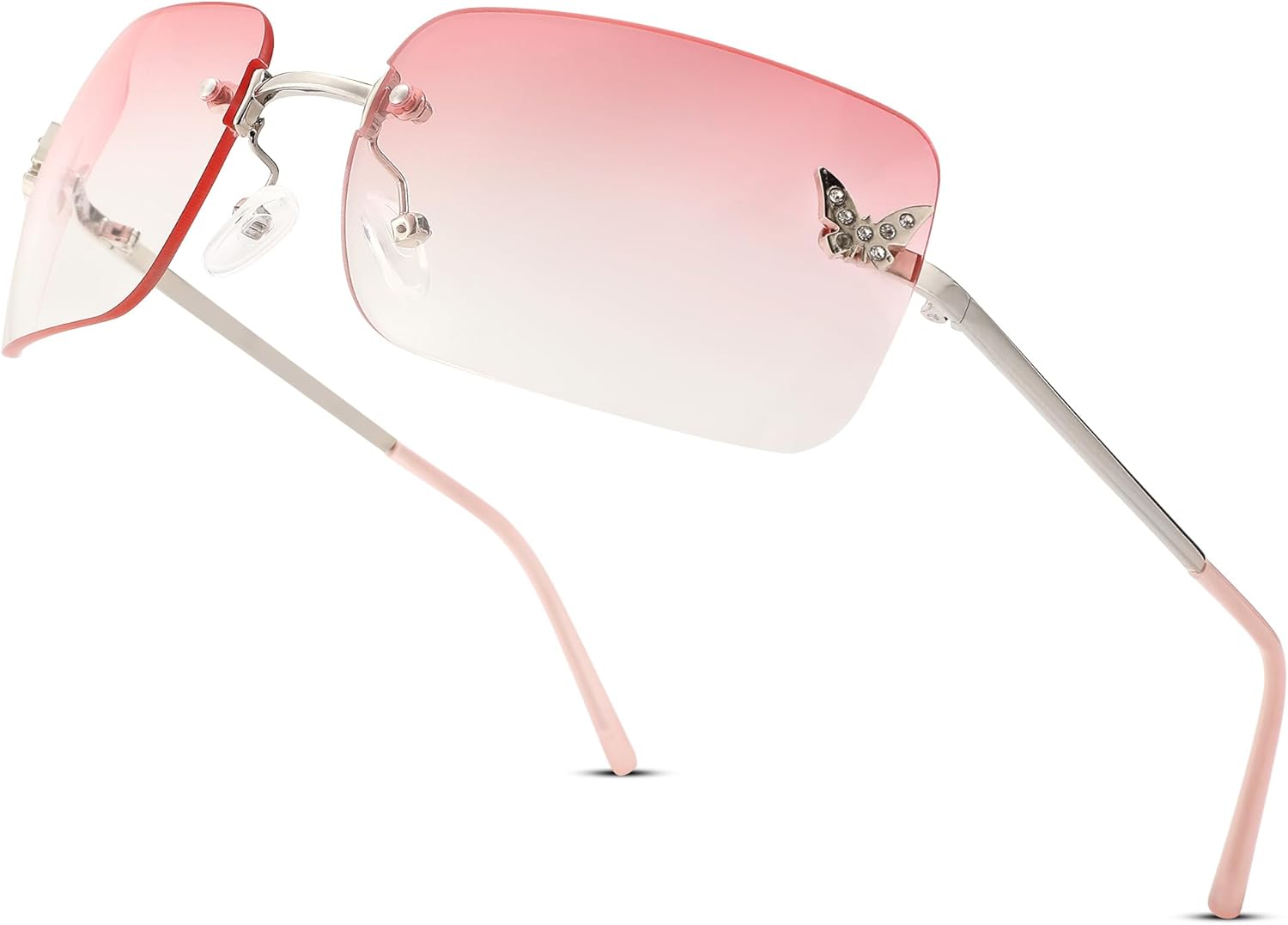 

Солнцезащитные очки прямоугольной формы без оправы для женщин и мужчин, ретро-стиль, квадратные солнцезащитные очки в винтажном стиле, идеальный подарок на Рождество Revemo, C7 Silver/Gradient Pink