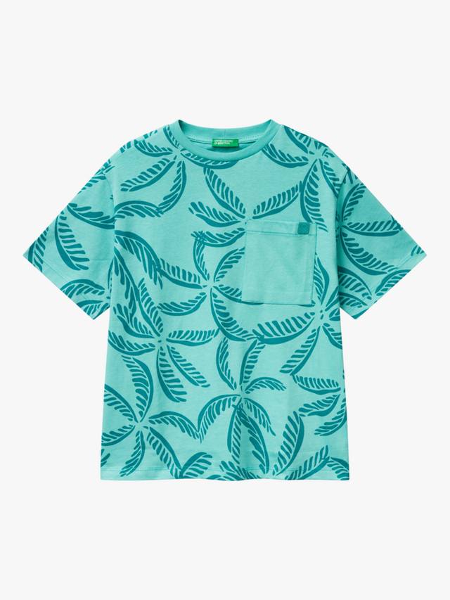 

Детская хлопковая футболка с коротким рукавом и принтом листьев Benetton, Multicolor
