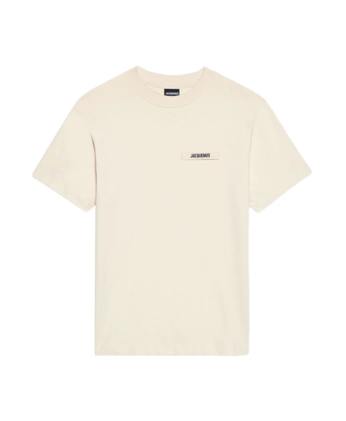 

Бежевая хлопковая футболка с нашивкой и логотипом Jacquemus, бежевый