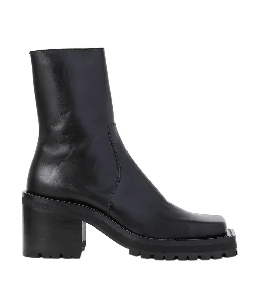 Ботинки MONSTER BOOTS с квадратным носком на подошве Vibram, кожаные, черные