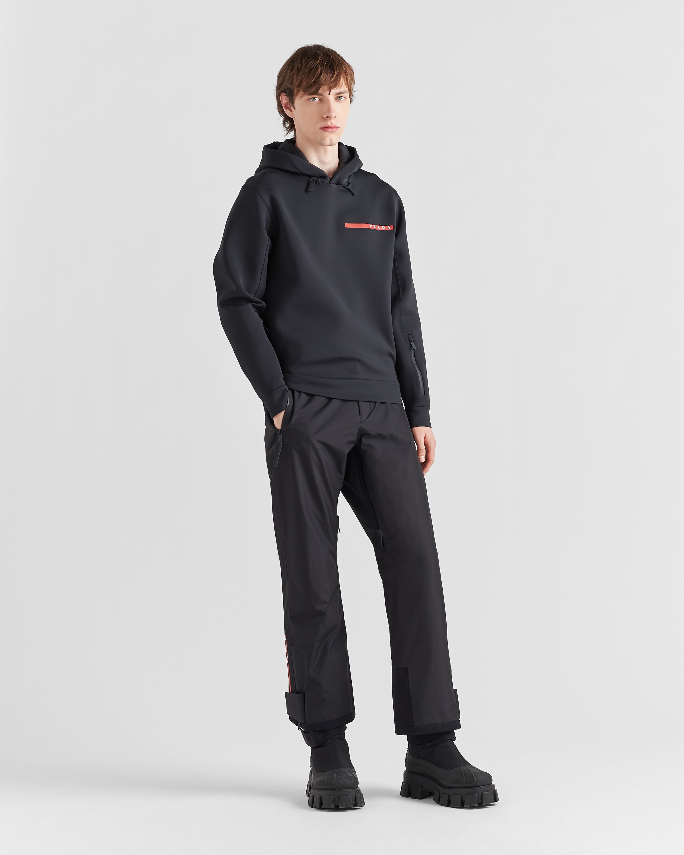 Худи из переработанного двойного джерси Prada, черный — фото 2