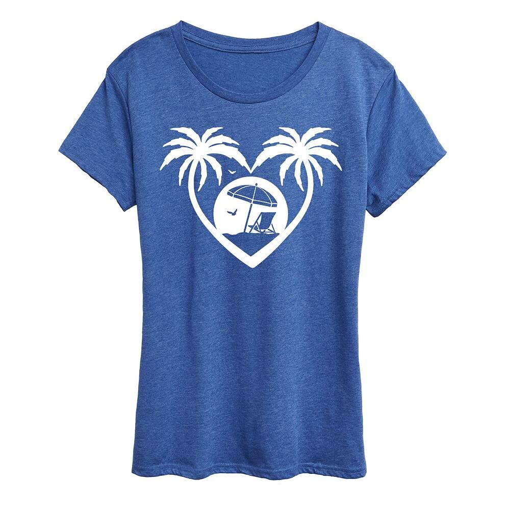 

Женская футболка с рисунком Palm Trees Heart Scene, цвет Heather Royal Blue