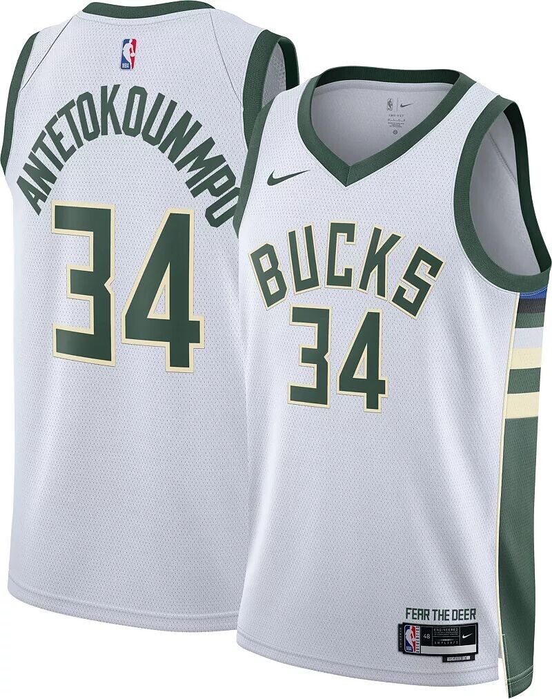 

Мужская белая майка Nike Milwaukee Bucks Giannis Antetokounmpo #34 Dri-FIT Swingman
