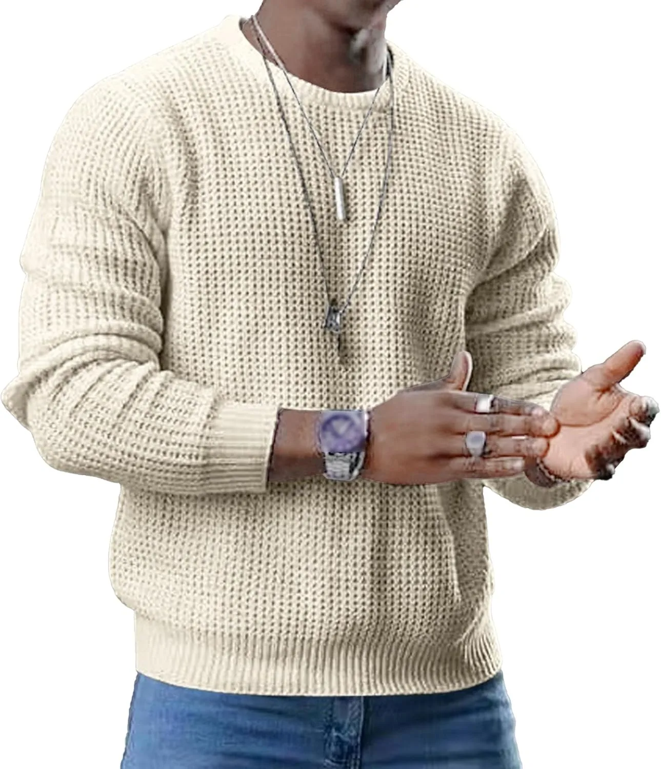 

Мужской легкий свитер с вафельной вязкой