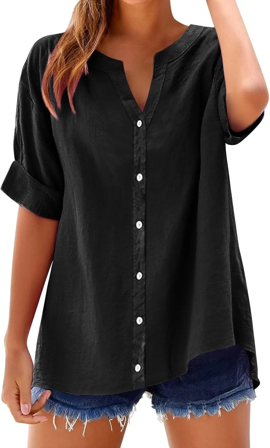 

Женская футболка с круглым вырезом и коротким рукавом из льна, свободный крой, для весны и лета AKTCVVJ