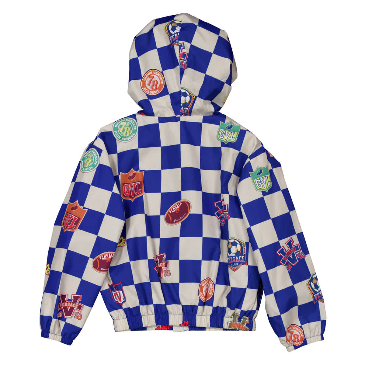 Молодежная Versace Kids клетчатая спортивная куртка с нашивками Young Versace, бежевый — фото 2
