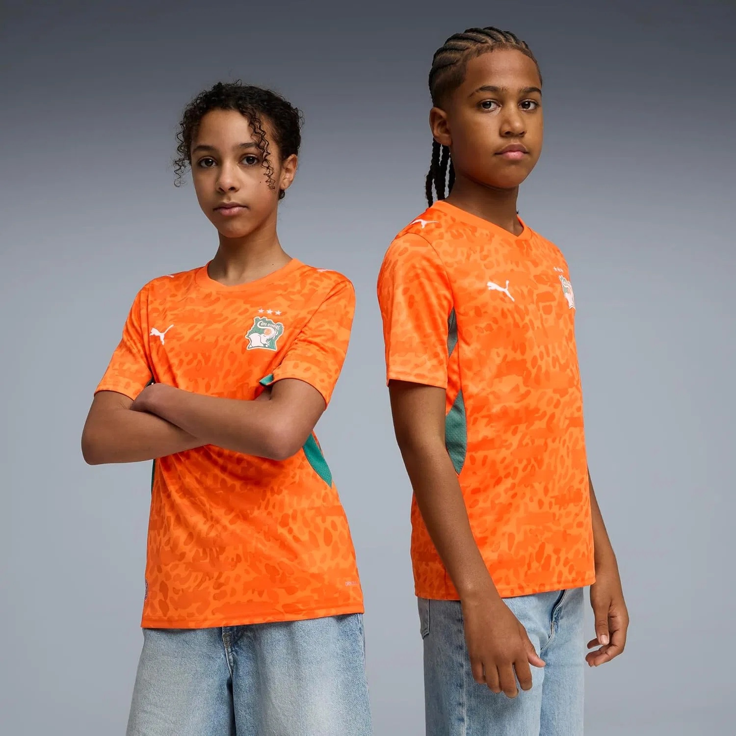 Футболка детская Kenya Ivory Coast, PUMA, Rickie Orange-sport Green — фото 2