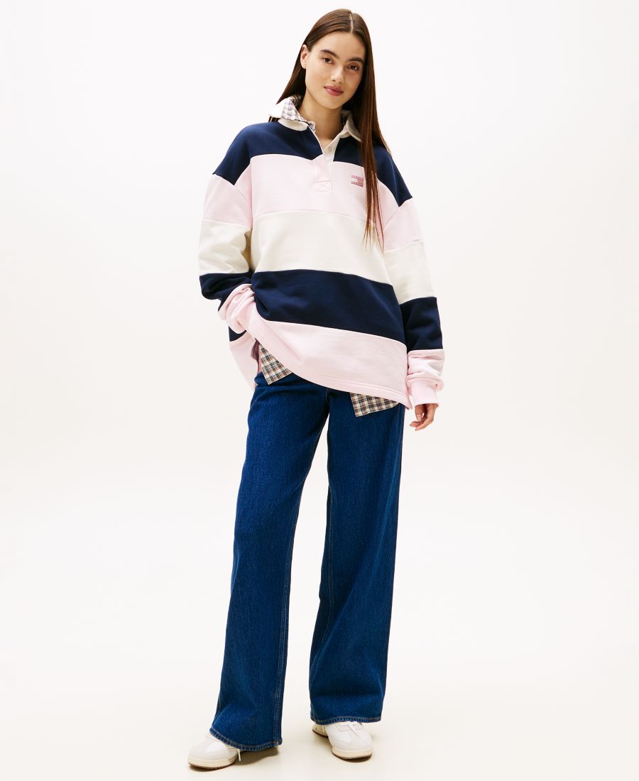 

Женская толстовка с длинными рукавами в полоску для регби с эмблемой Tommy Jeans, Light Pink / Stripe