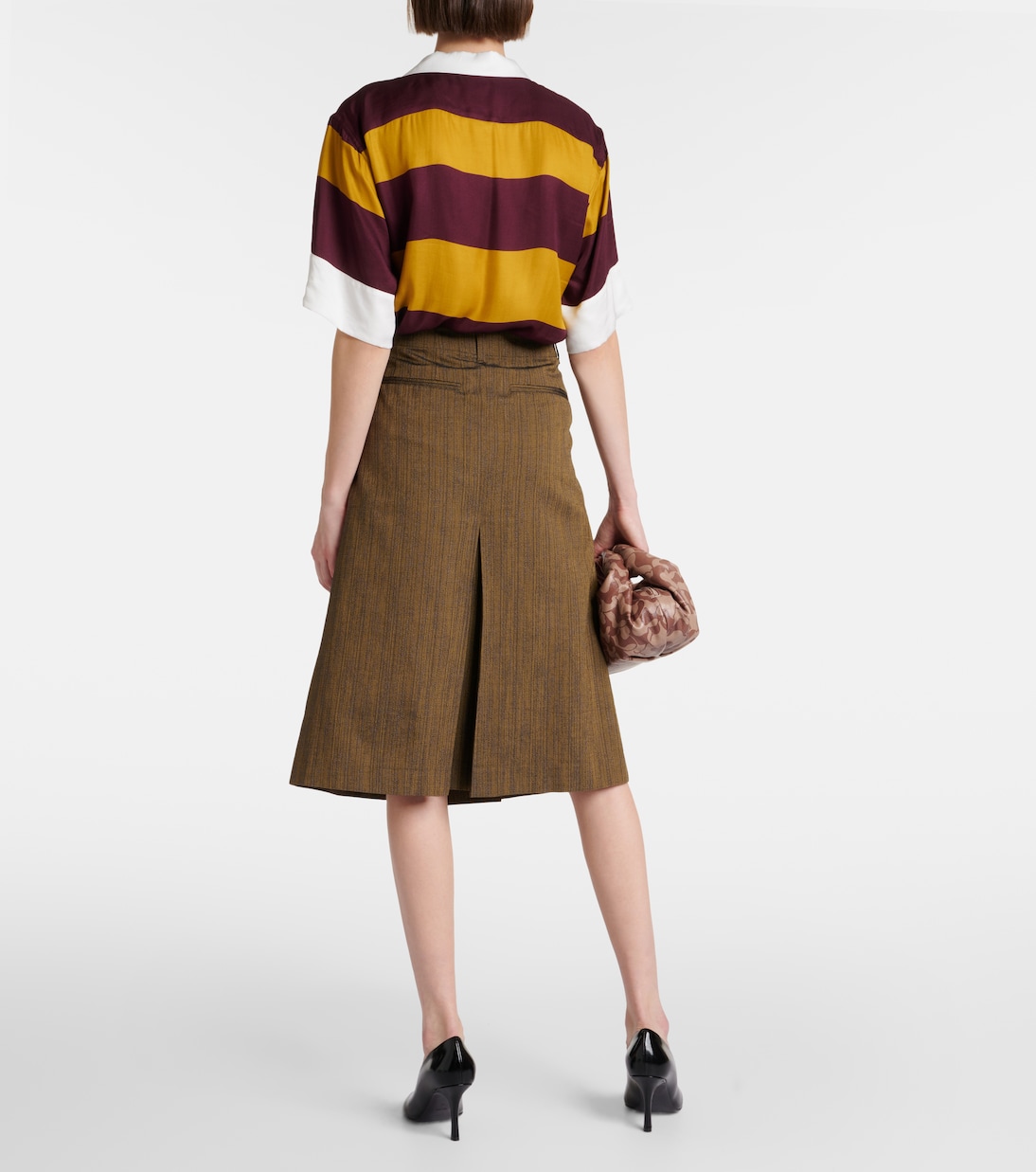 Юбка миди из смеси хлопка и шелка Dries Van Noten, желтый — фото 3