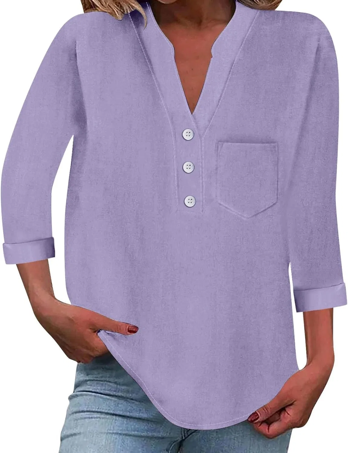 Блуза, свободная, Button Shirt, фиолетовый
