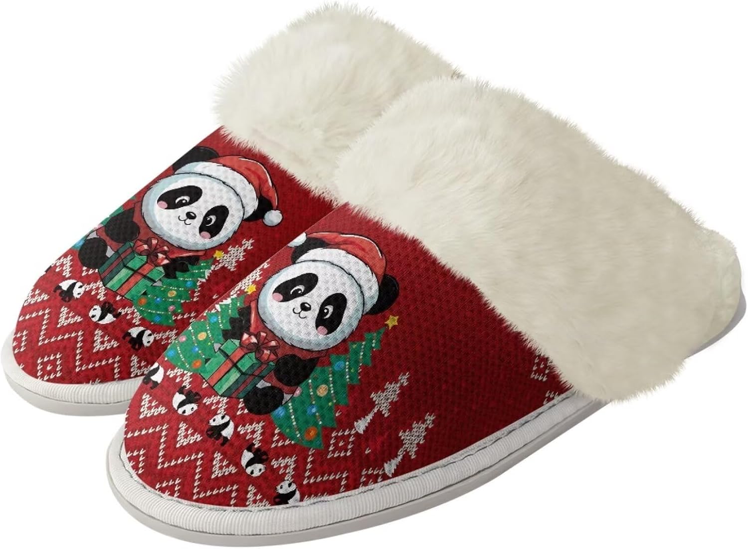 

Рождественские милые хлопковые тапочки для женщин и мужчин, мягкие, уютные, удобные, легкие домашние тапочки для пар Zhangruoheng, Christmas Panda Print