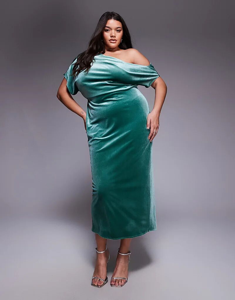 

Платье миди из бархата ASOS DESIGN Curve с драматичным вырезом зеленого цвета