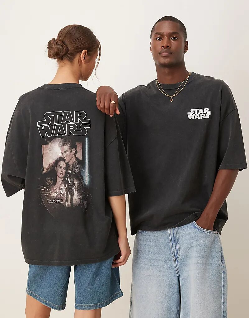 

Футболка унисекс оверсайз ASOS DESIGN с принтами «Звездные войны. Эпизод II» черного цвета