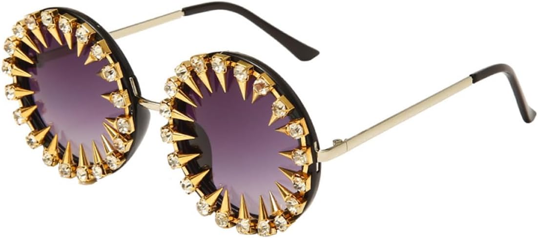 

Солнцезащитные очки в стиле ретро с заклепками и стразами для женщин, круглая винтажная оправа с цинковыми заклепками, удобные носовые упоры, идеально подходят для летних вечеринок, пляжа, путешествий и фотосессий JEWEDECO, Black