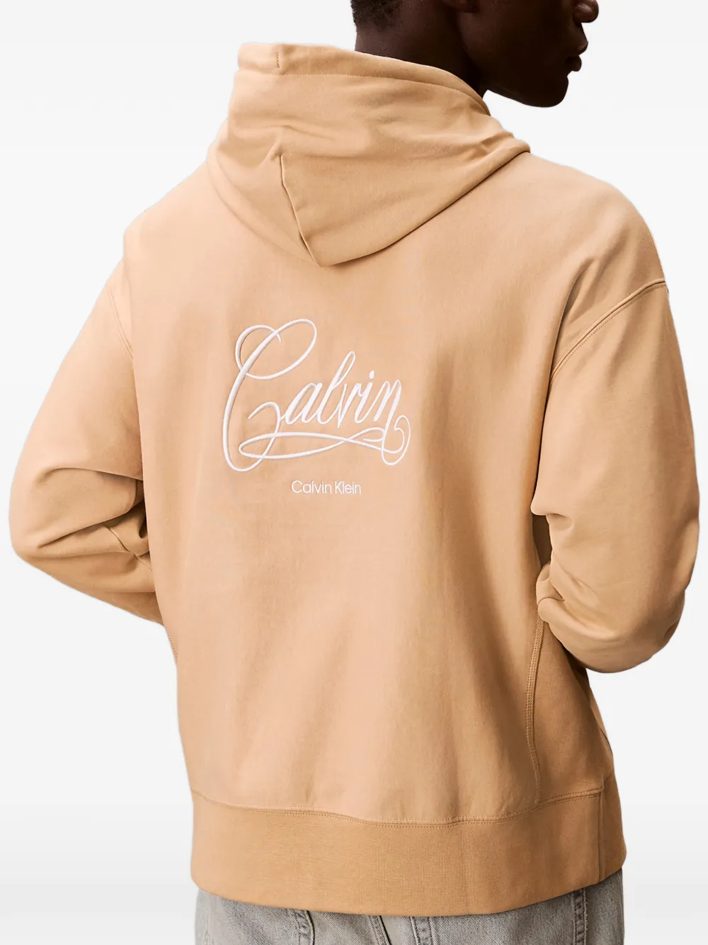 Флисовое худи с логотипом Calvin Klein, бежевый — фото 3