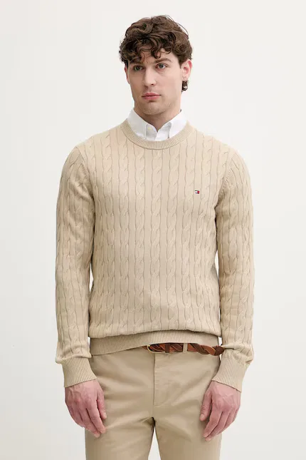 Свитер классический из хлопка Tommy Hilfiger, бежевый