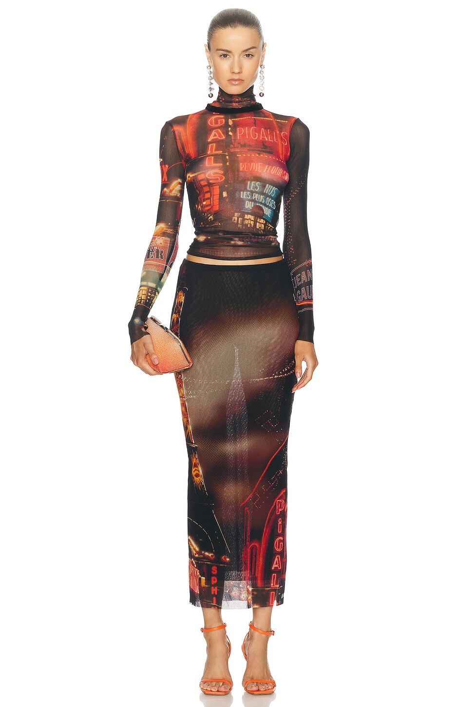 

Длинная сетчатая юбка Pigalle с принтом Jean Paul Gaultier, черный/красный/оранжевый/синий
