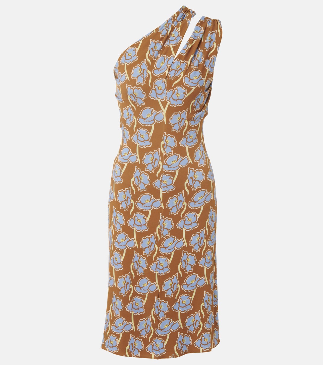 

Платье миди из крепового джерси с принтом маков Versace, Tobacco +Powder Blue