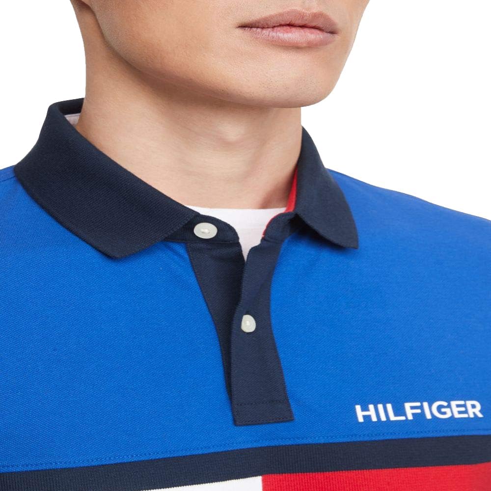 Мужское поло Tommy Hilfiger с коротким рукавом и принтом «флаг», классический крой, Mazarine Blue — фото 4