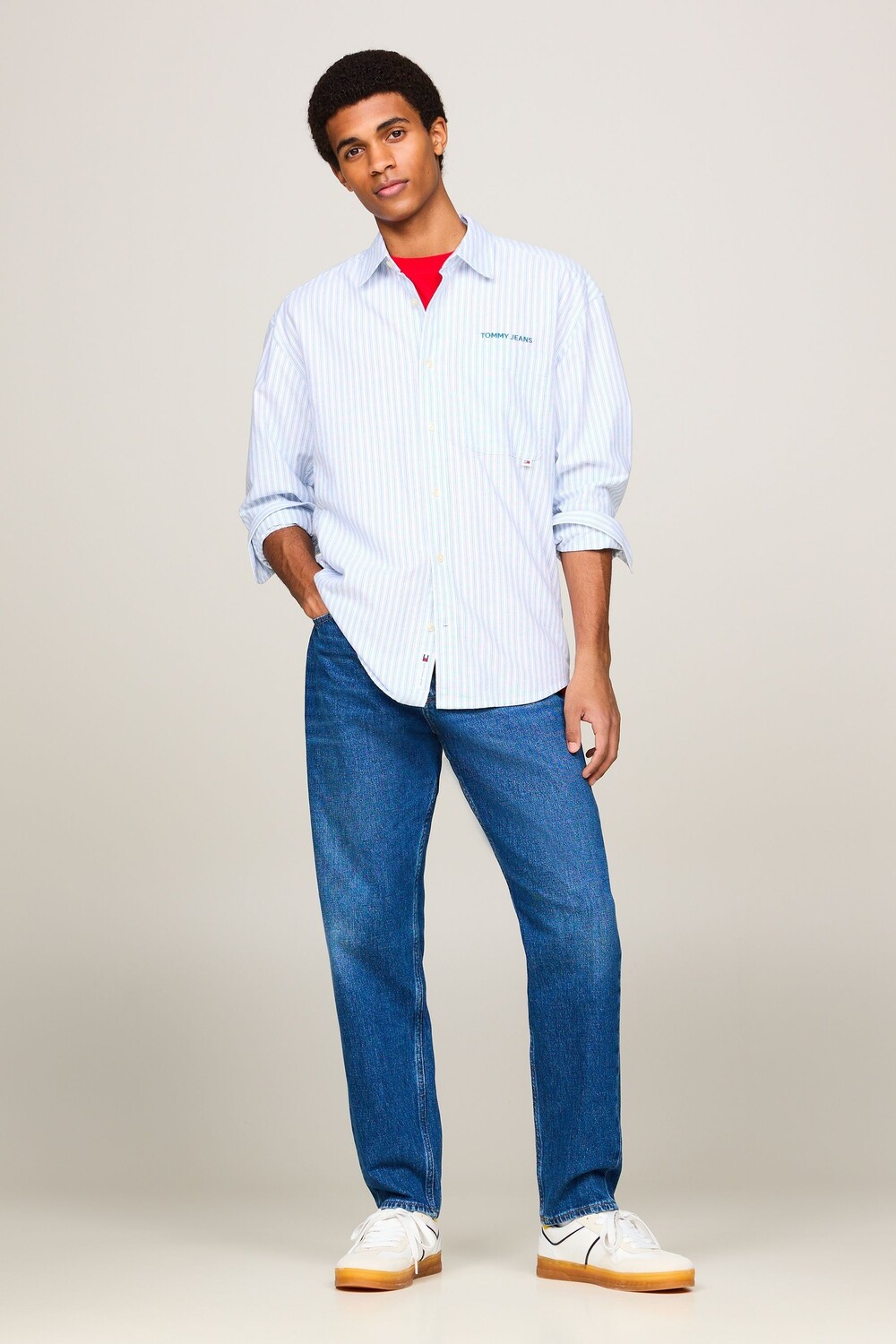 

Классическая рубашка в синюю полоску Tommy Jeans, синий