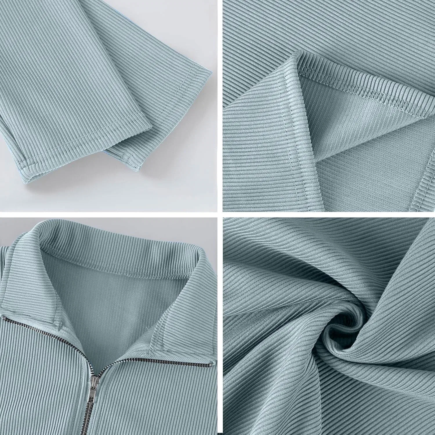 Мужской свитер с воротником-стойкой, Corduroy, бренд Generic, цвет sky Blue — фото 3