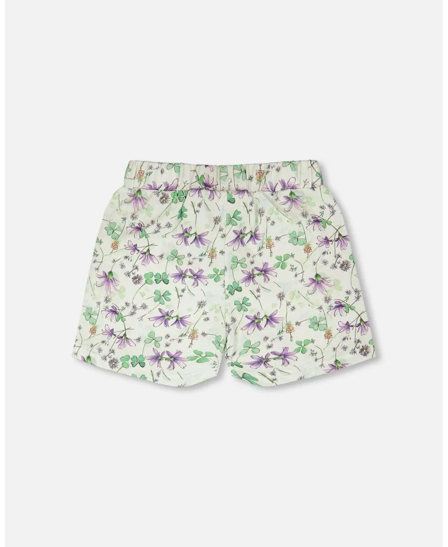 Детские трикотажные шорты с цветочным принтом Deux par Deux, зеленый floral print — фото 3