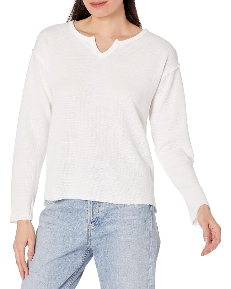 

Свитер Mod-o-doc Texture Knit Long Sleeve Drop Armhole Notch Neck Top, белый