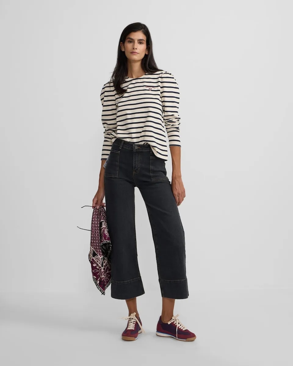 

Женские джинсы из денима с узором «елочка» серого цвета Silbon