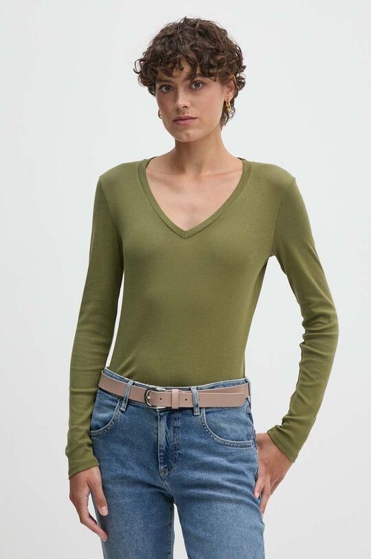 

Хлопковая рубашка с длинным рукавом United Colors of Benetton, зеленый