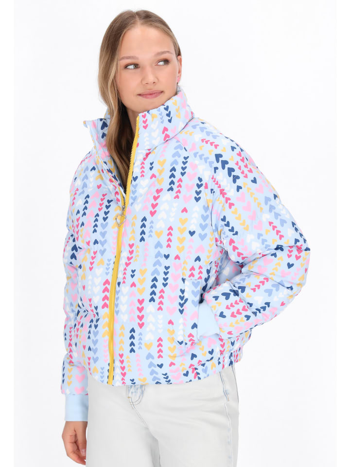 

Женская куртка светло-голубого цвета с разноцветными вставками myMo