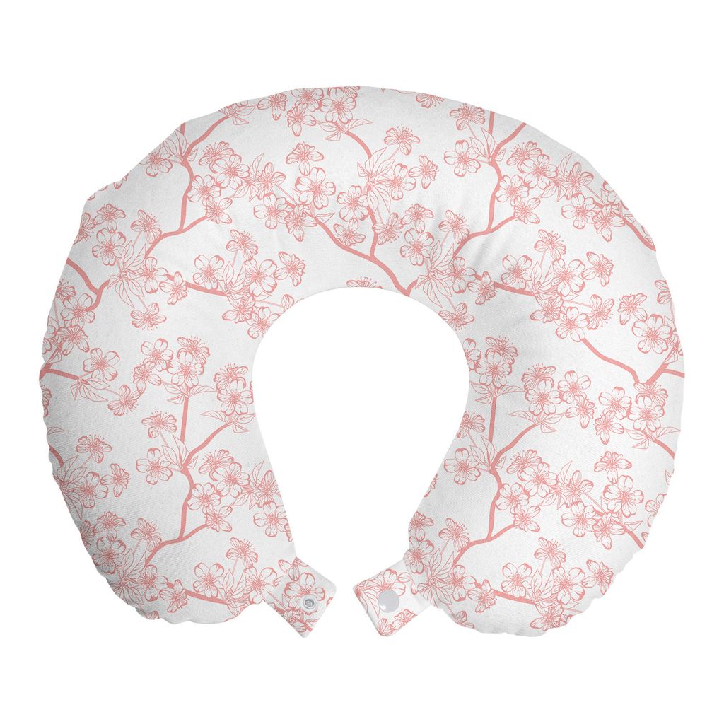 

ABAKUHAUS Cherry Blossom Travel Pillow Поддержка шеи, Retro Sakura Art, Пенопластовые дорожные принадлежности для самолетов и автомобилей, 30x30 см, Кораллово-белый