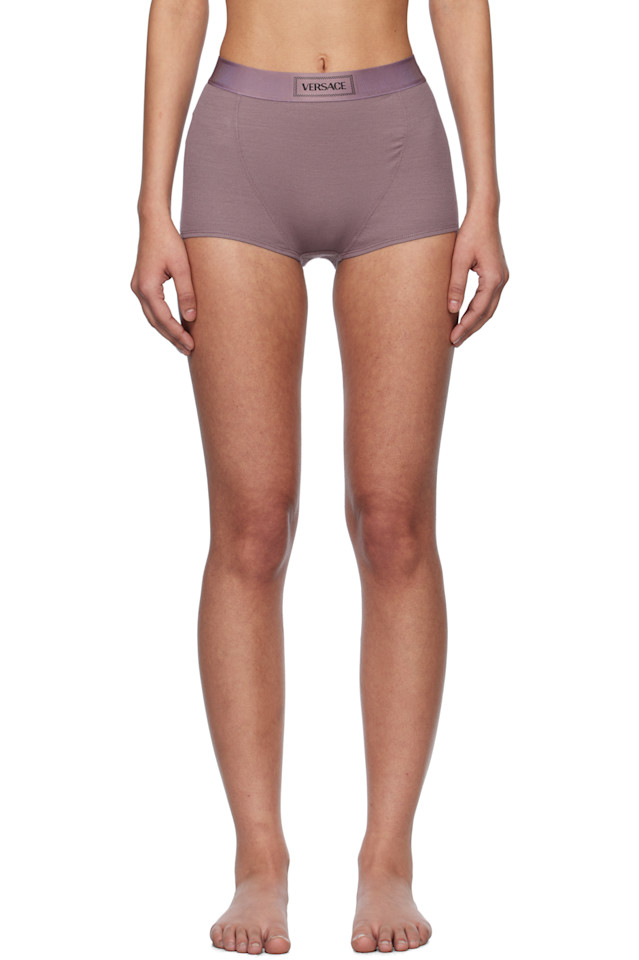 

90-е винтажные логотиповые ребристые шорты-боксеры Versace Underwear, цвет dusty lilac