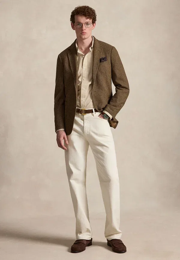 Рубашка приталенная полосатая из стрейч-поплина Polo Ralph Lauren, винтажный хаки/белый — фото 2