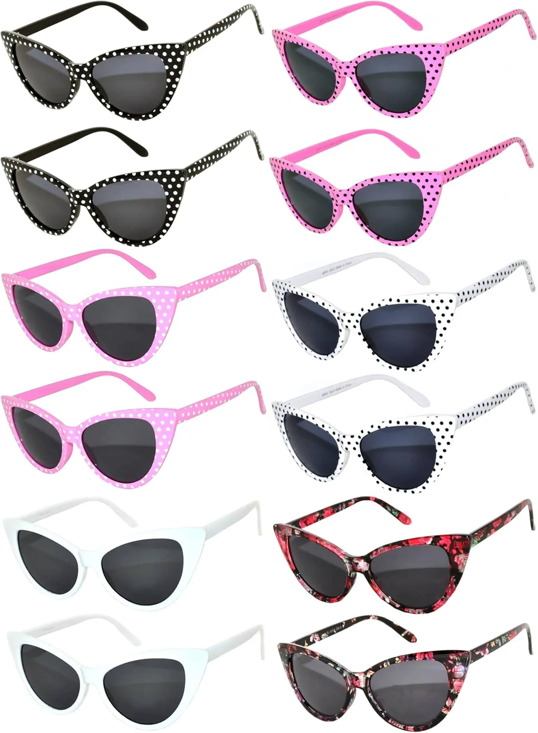 

OWL Набор из 12 солнцезащитных очков «кошачий глаз» для женщин – защита от ультрафиолета UV400, ретро-винтажные очки, разные цвета и узоры, 12 Pair Mix #1