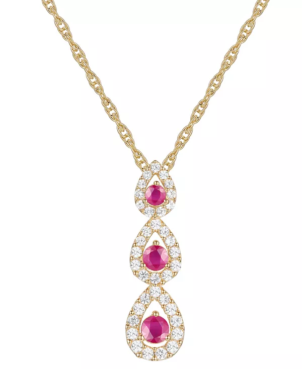 

Ожерелье с кулоном длиной 18 дюймов из 10-каратного золота с тройным ореолом, рубином (1/3 карата) и бриллиантом (1/4 карата) Macy'S, ruby